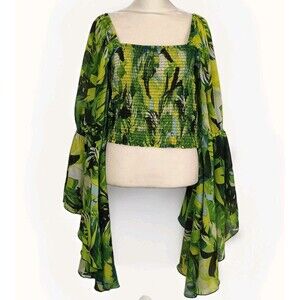 Live 4 Truth Tropical Smocked Cropped Bell Sleeve Palm Leaves Beachy Top  Jrs XL